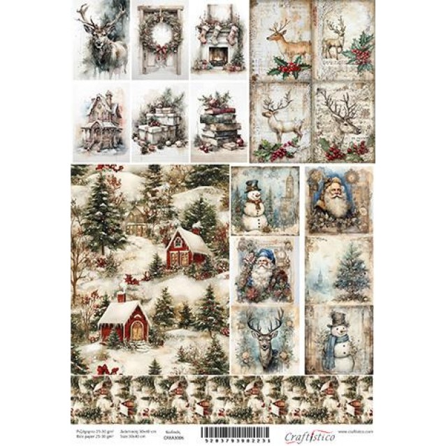 Craftistico Ριζόχαρτο Decoupage 30x40cm Χριστουγεννιάτικα Μικρά Μοτίβα