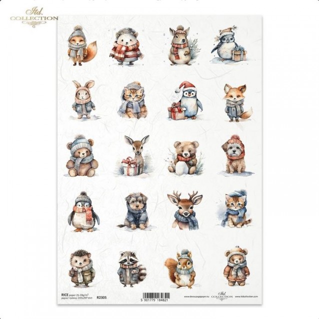 Itd. Collection Ριζόχαρτο Decoupage A4 (21x29,7cm) Winter Dressed Animals