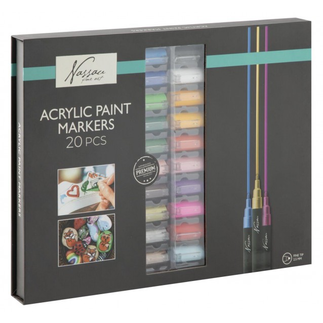Nassau 20 Ακρυλικοί Μαρκαδόροι Fine Tip 2,5mm
