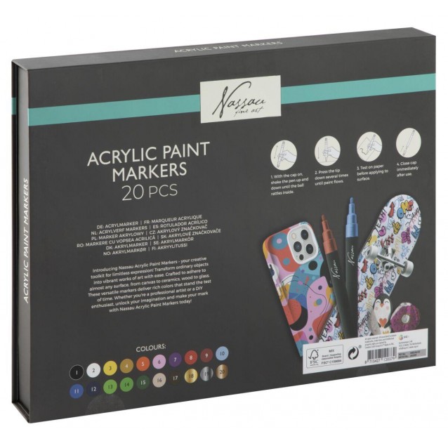 Nassau 20 Ακρυλικοί Μαρκαδόροι Fine Tip 2,5mm
