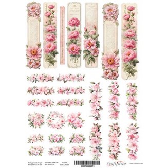 Craftistico Ριζόχαρτο Decoupage 30x40cm Λαμπάδας Λουλούδια Ροζ
