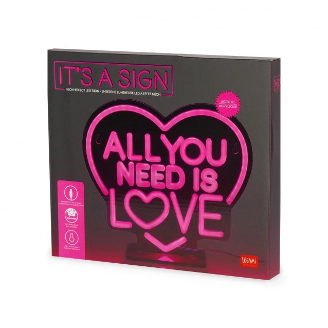 Legami Valentine Φωτεινή Πινακίδα LED με Εφέ Νέον It’s a Sign All You Need Is Love