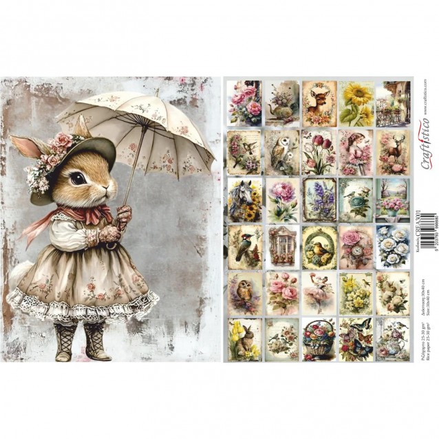 Craftistico Ριζόχαρτο Decoupage 30x40cm Λαγουδίνα Πασχαλινά Μοτίβα