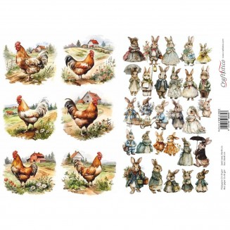 Craftistico Ριζόχαρτο Decoupage 30x40cm Λαγουδάκια Κοτούλες