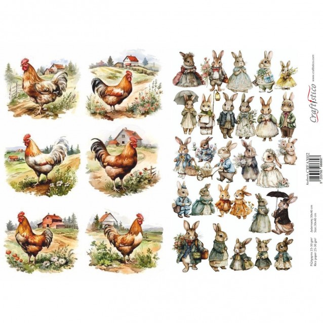 Craftistico Ριζόχαρτο Decoupage 30x40cm Λαγουδάκια Κοτούλες