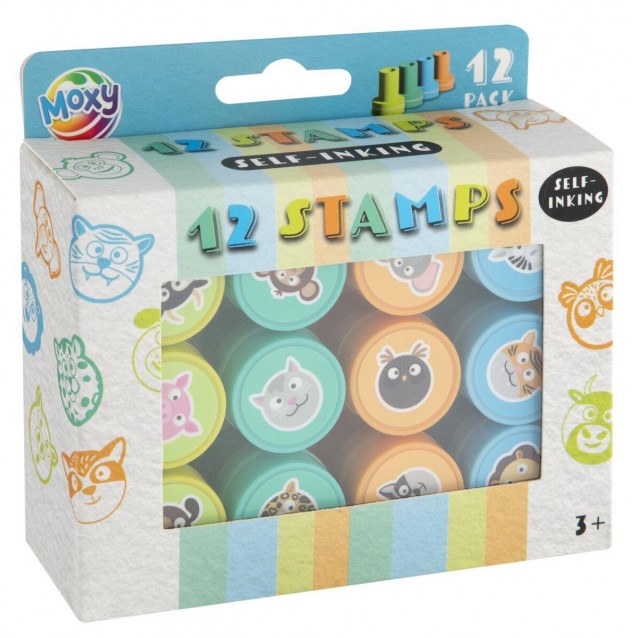 Moxy 12 Στρογγυλές Πλαστικές Σφραγίδες Ζωάκια