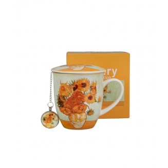 Πορσελάνινη Κούπα 400ml με Καπάκι & Φίλτρο Τσαγιού Tag Sunflowers Van Gogh