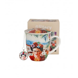 Πορσελάνινη Κούπα 400ml με Καπάκι & Φίλτρο Τσαγιού Tag Red Frida