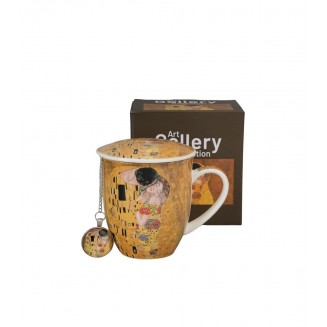 Πορσελάνινη Κούπα 400ml με Καπάκι & Φίλτρο Τσαγιού Tag The Kiss Gustav Klimt