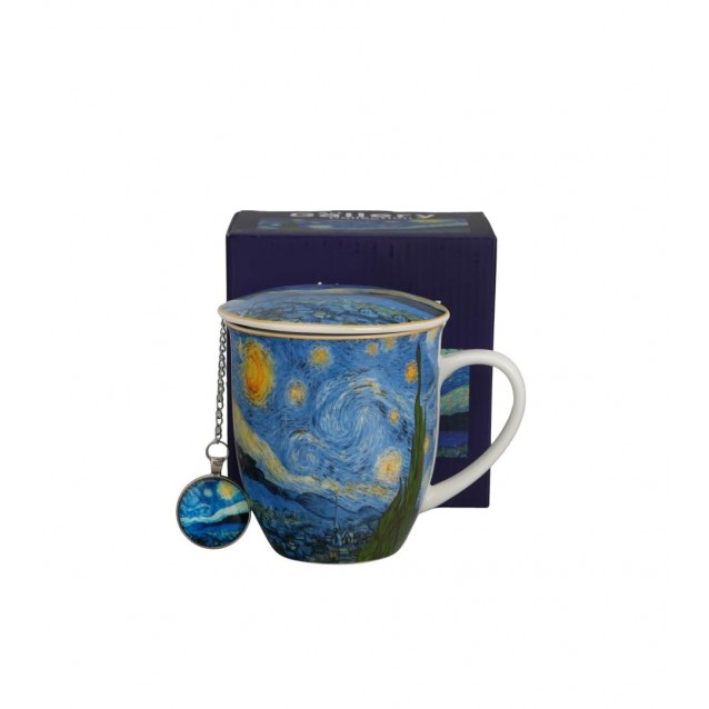 Πορσελάνινη Κούπα 400ml με Καπάκι & Φίλτρο Τσαγιού Tag Starry Night Van Gogh
