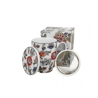 Πορσελάνινη Κούπα Ethnic 360ml με Καπάκι & Φίλτρο Τσαγιού Sahat White