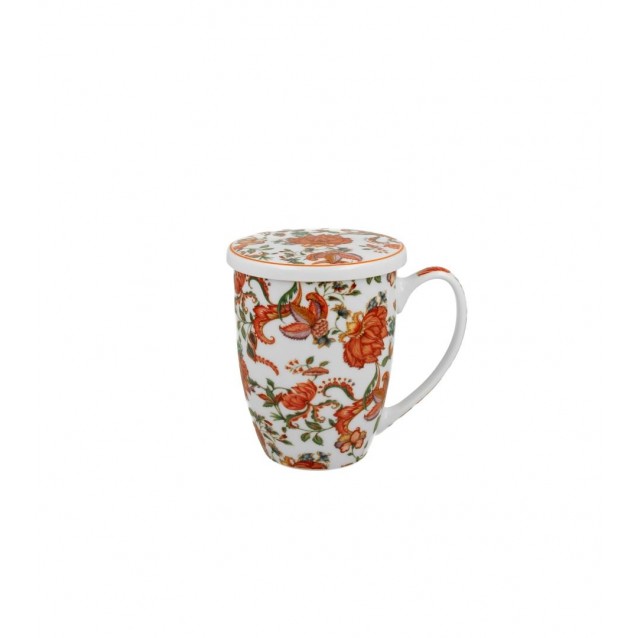 Πορσελάνινη Κούπα Ethnic 360ml με Καπάκι & Φίλτρο Τσαγιού Primavera