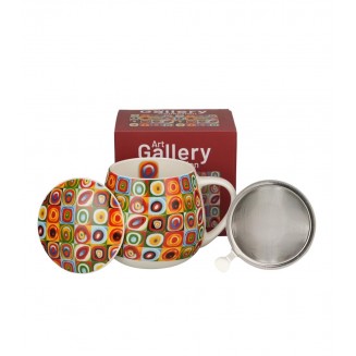 Πορσελάνινη Κούπα Barrel 430ml με Καπάκι & Φίλτρο Τσαγιού Squares with Circles Wassily Kandinsky