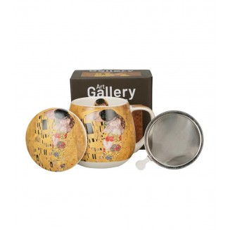 Πορσελάνινη Κούπα Barrel 430ml με Καπάκι & Φίλτρο Τσαγιού The Kiss Gustav Klimt