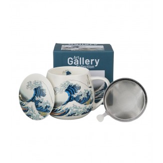 Πορσελάνινη Κούπα Barrel 430ml με Καπάκι & Φίλτρο Τσαγιού The Great Wave Katsushika Hokusai
