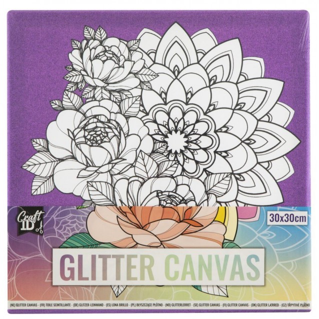 Craft ID Τελάρο 30x30cm Glitter Καμβάς με Τυπωμένο Σχέδιο Λουλούδι