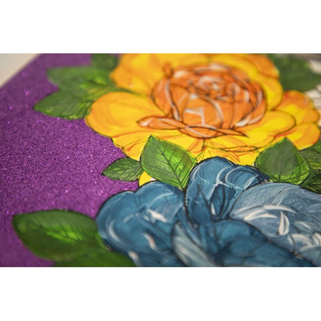 Craft ID Τελάρο 30x30cm Glitter Καμβάς με Τυπωμένο Σχέδιο Λουλούδι