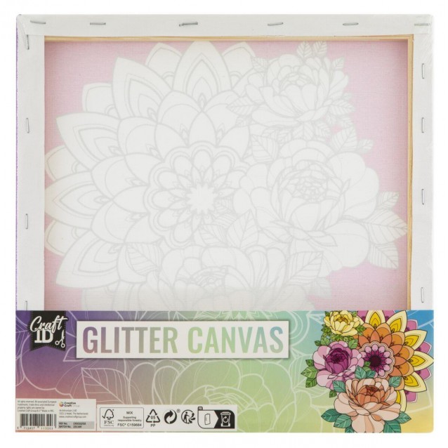 Craft ID Τελάρο 30x30cm Glitter Καμβάς με Τυπωμένο Σχέδιο Λουλούδι