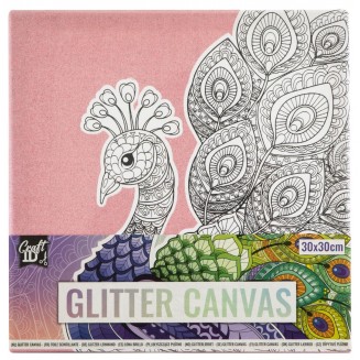 Craft ID Τελάρο 30x30cm Glitter Καμβάς με Τυπωμένο Σχέδιο Παγώνι