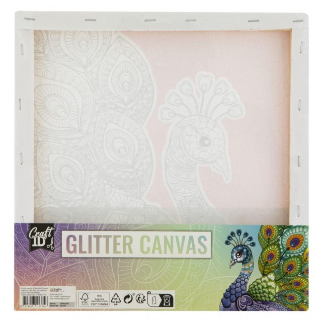 Craft ID Τελάρο 30x30cm Glitter Καμβάς με Τυπωμένο Σχέδιο Παγώνι