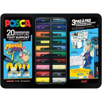 Posca Μεταλλική Κασετίνα με 20 Μαρκαδόρους Manga Hero