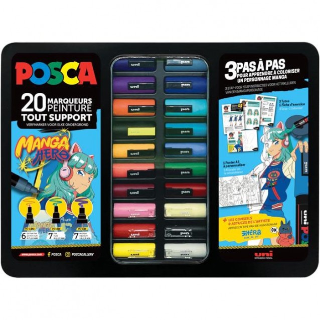 Posca Μεταλλική Κασετίνα με 20 Μαρκαδόρους Manga Hero