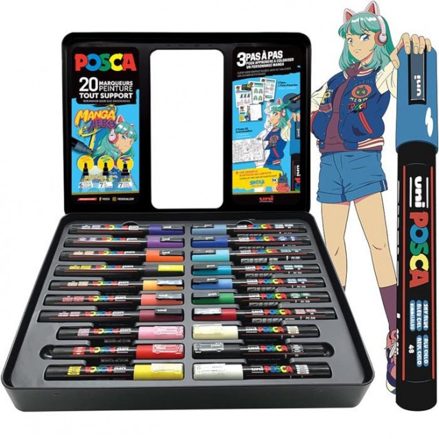 Posca Μεταλλική Κασετίνα με 20 Μαρκαδόρους Manga Hero