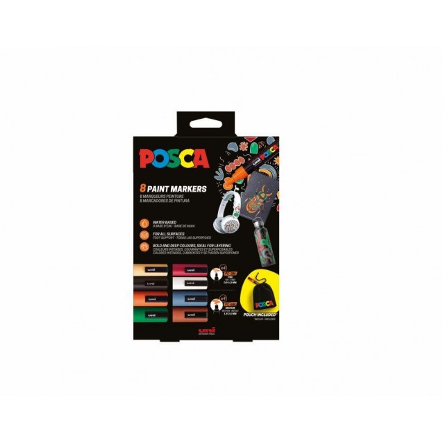 Posca 8 Μαρκαδόροι PC-5M 1,8-2,5mm με Υφασμάτινο Πουγκί