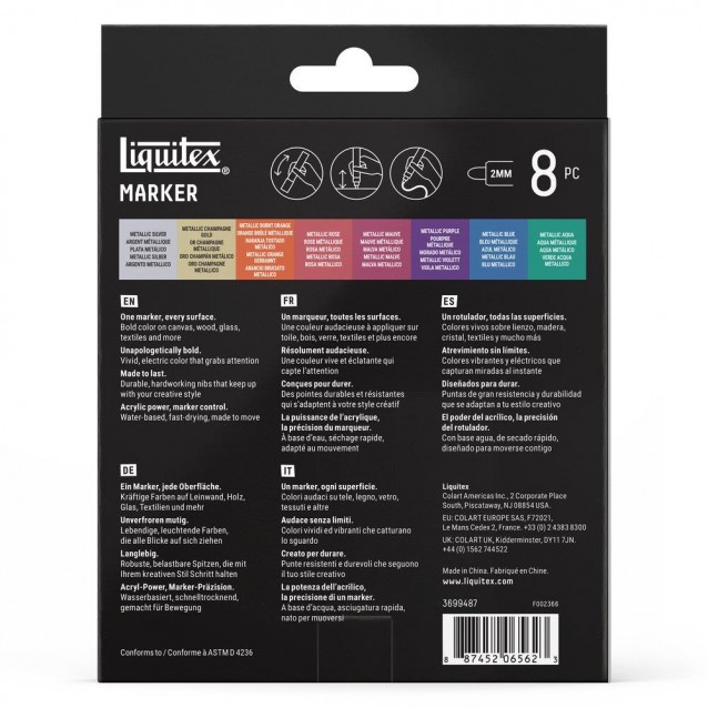 Liquitex Κασετίνα με 8 Ακρυλικούς Μαρκαδόρους 2mm Metallic