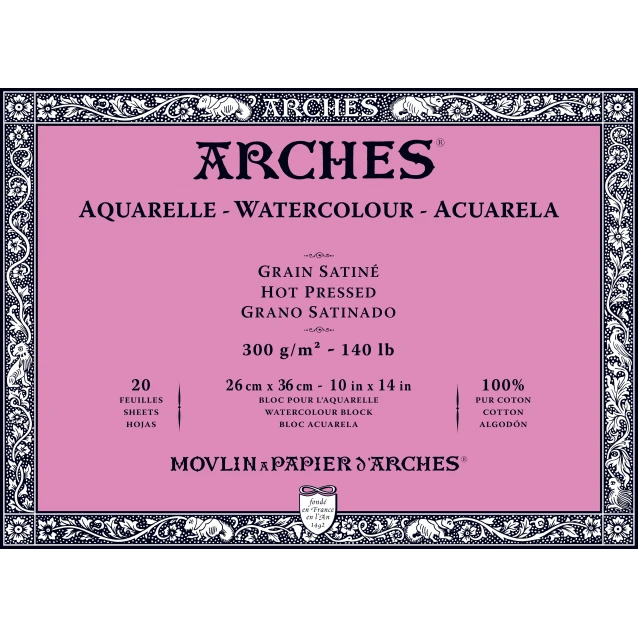 Arches Μπλοκ Ακουαρέλας Hot Pressed (Satine) 300gr 26x36cm 20 φύλλων