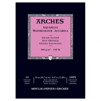 Arches Μπλοκ Ακουαρέλας Hot Pressed (Satine) 300gr A4 (21x29,7cm) 12 Φύλλων