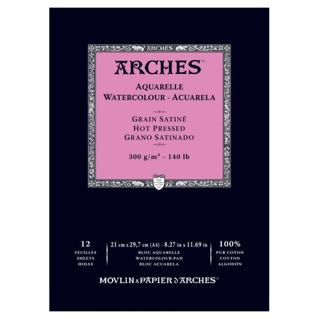Arches Μπλοκ Ακουαρέλας Hot Pressed (Satine) 300gr A4 (21x29,7cm) 12 Φύλλων
