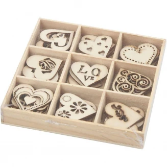 45 Ξύλινα Διακοσμητικά Φ 28mm Καρδιές σε 9 Σχέδια