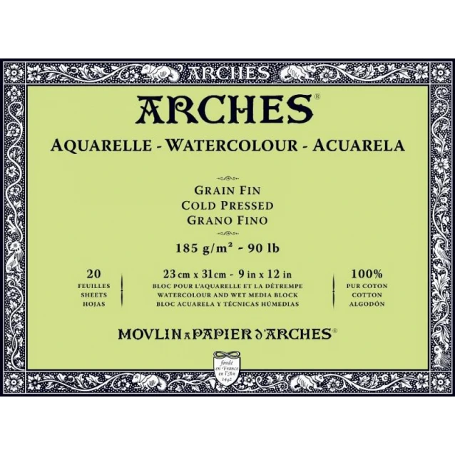 Arches Μπλοκ Ακουαρέλας Cold Pressed (Λεπτόκοκκο) 185gr 23x31cm 20 φύλλων