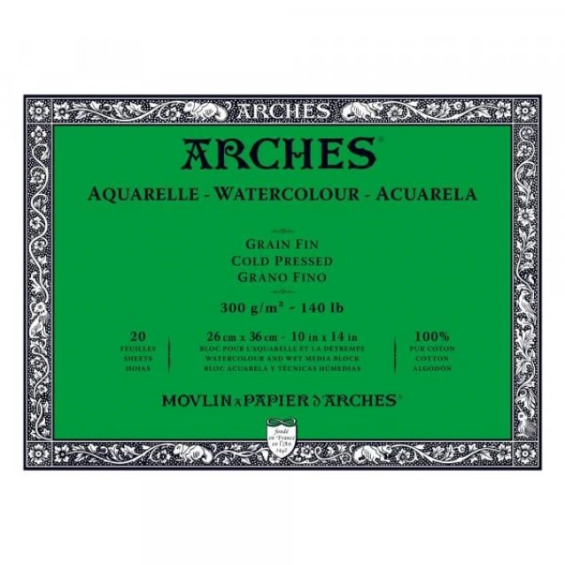 Arches Μπλοκ Ακουαρέλας Cold Pressed (Λεπτόκοκκο) 300gr 26x36cm 20 φύλλων