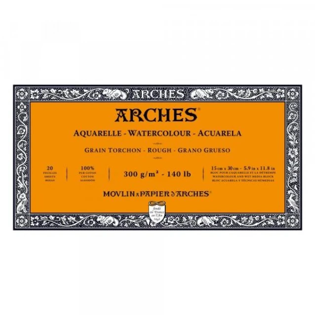 Arches Μπλοκ Ακουαρέλας Rough Grain (Τραχύ) 300gr 15x30cm 20 φύλλων