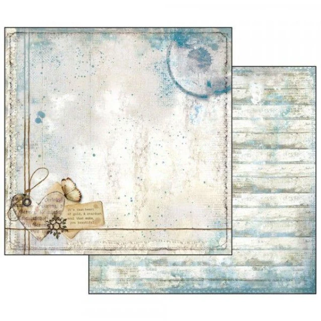 Stamperia Χαρτί Scrapbooking 30,5x30,5cm Διπλής Όψης Blue Stars Heart and Writings