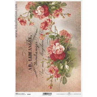 Itd. Collection Ριζόχαρτο Decoupage A4 (21x29,7cm) Vintage Flowers, Inscriptions And Roses