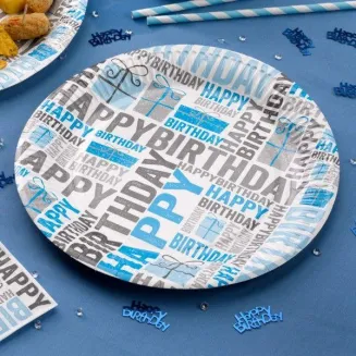 Neviti 8 Πιάτα Happy Birthday Μπλε