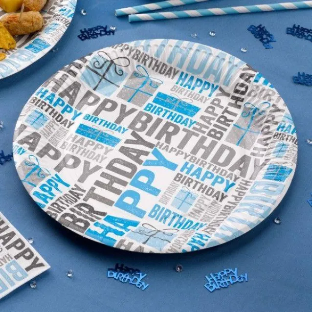 Neviti 8 Πιάτα Happy Birthday Μπλε