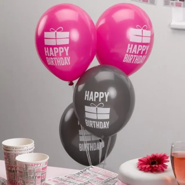 Neviti 8 Μπαλόνια Happy Birthday Ροζ