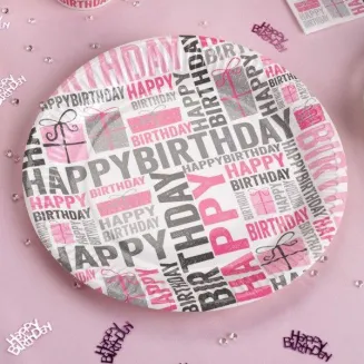 Neviti 8 Πιάτα Happy Birthday Ροζ