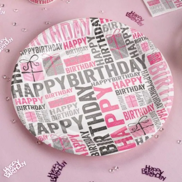 Neviti 8 Πιάτα Happy Birthday Ροζ