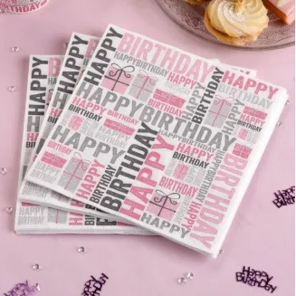 Neviti 20 Χαρτοπετσέτες Happy Birthday Ροζ