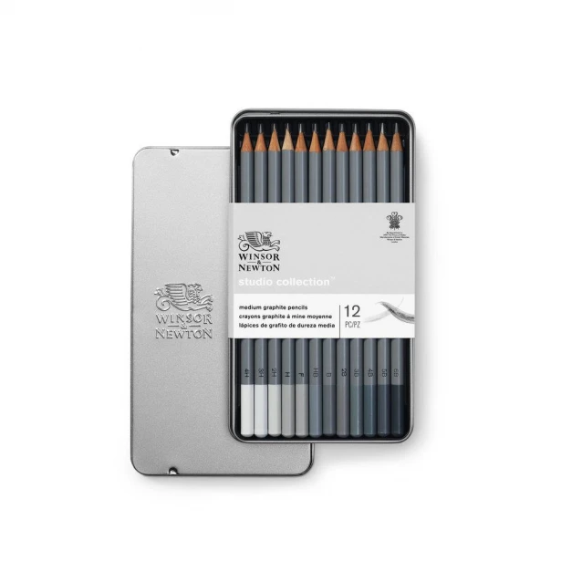 Winsor & Newton Μεταλλική Κασετίνα 12 Μολύβια Σχεδίου Medium Studio Collection
