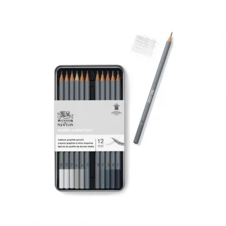 Winsor & Newton Μεταλλική Κασετίνα 12 Μολύβια Σχεδίου Medium Studio Collection