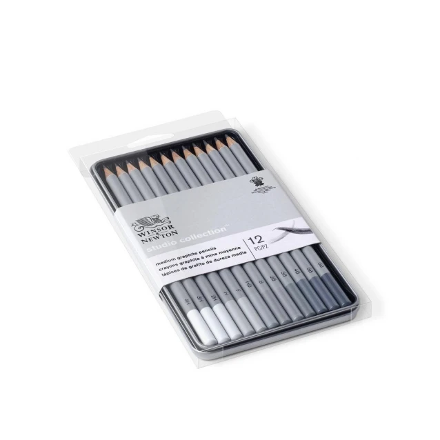 Winsor & Newton Μεταλλική Κασετίνα 12 Μολύβια Σχεδίου Medium Studio Collection
