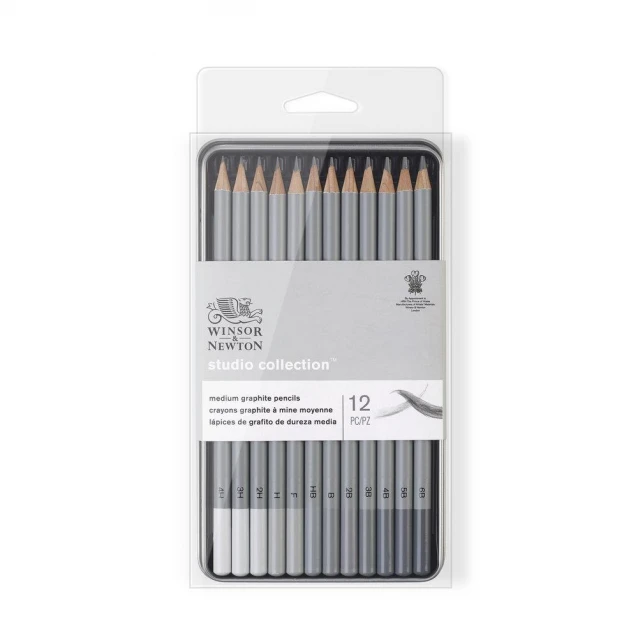 Winsor & Newton Μεταλλική Κασετίνα 12 Μολύβια Σχεδίου Medium Studio Collection