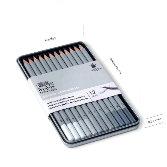 Winsor & Newton Μεταλλική Κασετίνα 12 Μολύβια Σχεδίου Medium Studio Collection