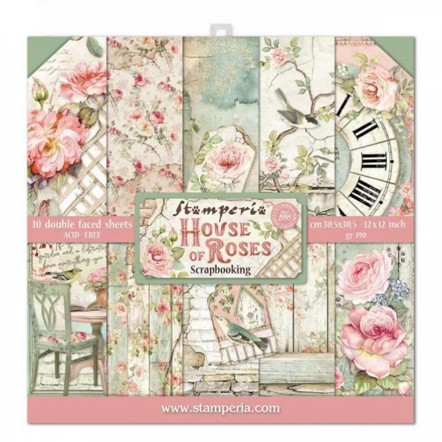 Stamperia 10 Χαρτιά Scrapbooking 30,5x30,5cm Διπλής Όψης House of Roses